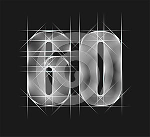 Luxury abstract scintillation emerald crystal glass number 60 sixty character. gray tone background. vector illustration eps10