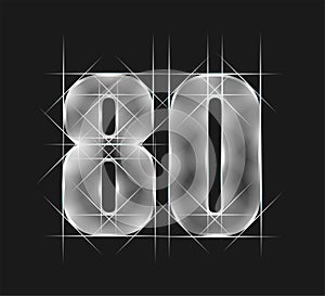 Luxury abstract scintillation emerald crystal glass number 80 eighty character. gray tone background.  vector illustration eps10