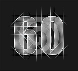 Luxury abstract scintillation emerald crystal glass number 60 sixty character. gray tone background. vector illustration eps10 photo