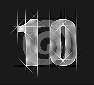 Luxury abstract scintillation emerald crystal glass number 10 ten character. gray tone background. vector illustration eps10 photo