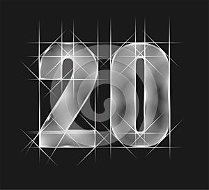 Luxury abstract scintillation emerald crystal glass number 20 twenty character. gray tone background. vector illustration eps10 photo