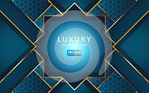 Luxury abstract technology blue vector background with gold line.Overlap layers with paper effect. digital template. Realistic