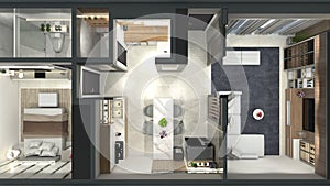 Luxury Apartment Floor Plans Design with One Bedroom