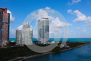 Luxury apartments in port of Miami - view from cruise liner