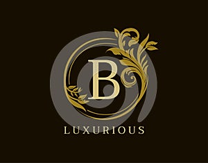 Luxury B Letter Floral Design. Circle Royal B Vintage Logo Icon