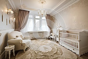 luxury baby room, with plush carpet and designer decor