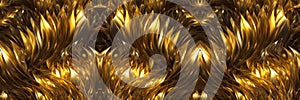 Luxury backdrop with volumetric golden light rays. Abstract background with glistening 3d gold wave flames.