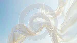 Luxury background design. 3D rendering. White smooth elegant silk fabric against the sky. The satin texture of luxury fabric