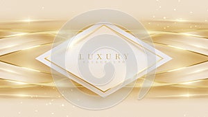 Luxury background with square frame and golden curve line decoration and glitter light effects elements