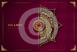Luxury background vector, Mandala Islamic Background with Golden Arabesque Pattern photo