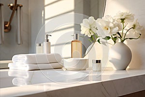 Luxury Bath Beauty Products on Marble Surface