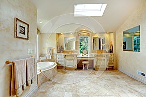 Luxury bathroom with antique vanity and cabinets