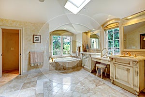 Luxury bathroom with antique vanity and cabinets