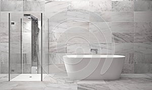Luxury bathroom with bathtub and marble tiles - Illustration