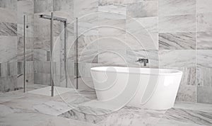Luxury bathroom with bathtub and marble tiles - Illustration