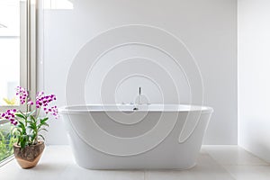 Luxury bathroom features bathtub with flower photo