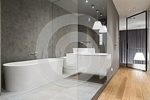 Luxury bathroom with hexagon tile