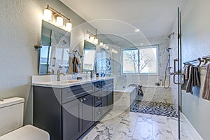 Luxury bathroom interior with Marble floor.