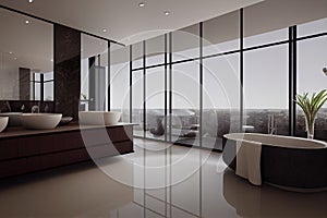 Luxury bathroom with marble. Modern interior hotel or home design with clean and elegance space. Natural lighting window