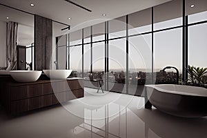 Luxury bathroom with marble. Modern interior hotel or home design with clean and elegance space. Natural lighting window