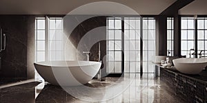 Luxury bathroom with marble. Modern interior hotel or home design with clean and elegance space. Natural lighting window