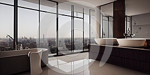 Luxury bathroom with marble. Modern interior hotel or home design with clean and elegance space. Natural lighting window