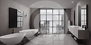 Luxury bathroom with marble. Modern interior hotel or home design with clean and elegance space. Natural lighting window