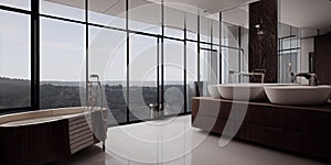 Luxury bathroom with marble. Modern interior hotel or home design with clean and elegance space. Natural lighting window