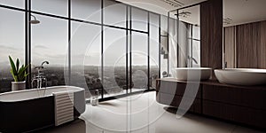 Luxury bathroom with marble. Modern interior hotel or home design with clean and elegance space. Natural lighting window