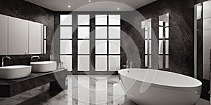 Luxury bathroom with marble. Modern interior hotel or home design with clean and elegance space. Natural lighting window