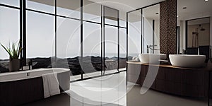 Luxury bathroom with marble. Modern interior hotel or home design with clean and elegance space. Natural lighting window