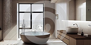 Luxury bathroom with marble. Modern interior hotel or home design with clean and elegance space. Natural lighting window