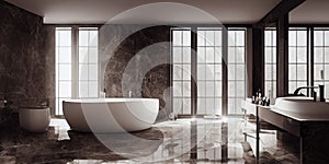 Luxury bathroom with marble. Modern interior hotel or home design with clean and elegance space. Natural lighting window