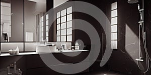 Luxury bathroom with marble. Modern interior hotel or home design with clean and elegance space. Natural lighting window