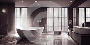 Luxury bathroom with marble. Modern interior hotel or home design with clean and elegance space. Natural lighting window