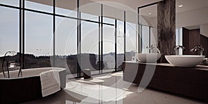 Luxury bathroom with marble. Modern interior hotel or home design with clean and elegance space. Natural lighting window