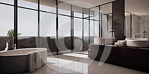 Luxury bathroom with marble. Modern interior hotel or home design with clean and elegance space. Natural lighting window