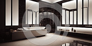 Luxury bathroom with marble. Modern interior hotel or home design with clean and elegance space. Natural lighting window