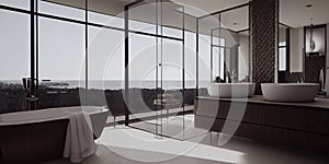 Luxury bathroom with marble. Modern interior hotel or home design with clean and elegance space. Natural lighting window