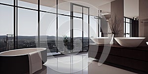 Luxury bathroom with marble. Modern interior hotel or home design with clean and elegance space. Natural lighting window