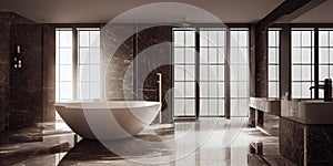 Luxury bathroom with marble. Modern interior hotel or home design with clean and elegance space. Natural lighting window