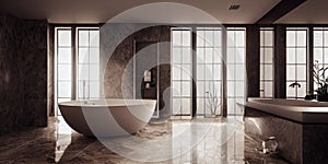 Luxury bathroom with marble. Modern interior hotel or home design with clean and elegance space. Natural lighting window