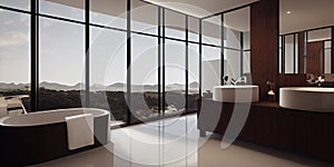 Luxury bathroom with marble. Modern interior hotel or home design with clean and elegance space. Natural lighting window