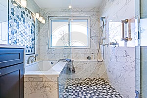 Luxury bathroom with Marble tile Surround