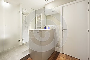 luxury bathroom in vacation rental home with separate shower and toilet, island