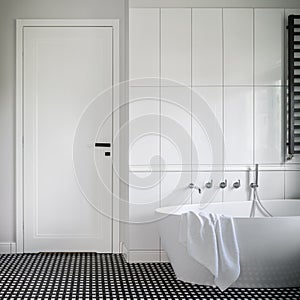 Luxury bathtub in black and white bathroom