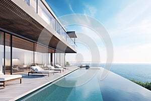Luxury beach house with sea view swimming pool, AI generated