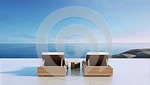 Luxury beach Lounge chair on the balcony overlooking the sea view - 3D rendering