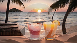 Luxury Beach Resort Sunset Cocktails. Exotic Summer Drinks. Youth. Generative AI