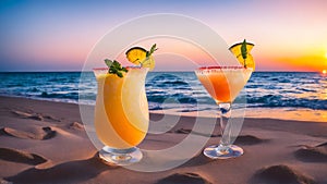 Luxury Beach Resort Sunset Cocktails. Exotic Summer Drinks. Youth. Generative AI